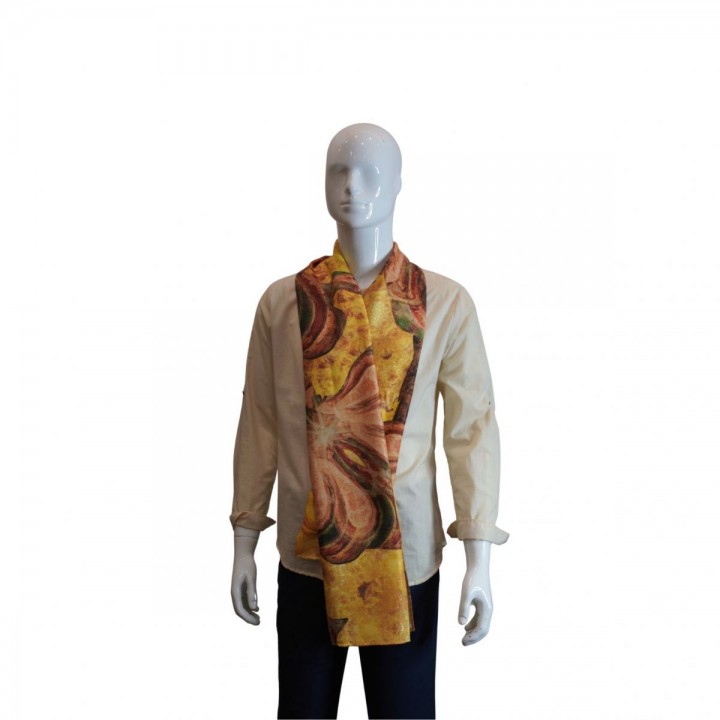 Long raw silk scarf - Yellow Peace  45*180 cm